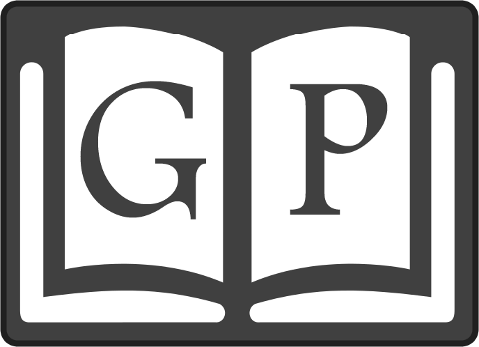 open book with letter G on left page and letter P on right page